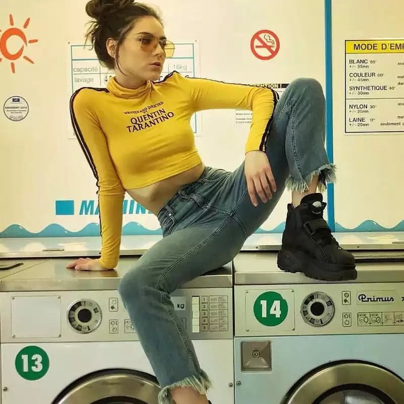 “Quentin Tarantino” Mock-Turtleneck Crop Top - Picture 1 of 4